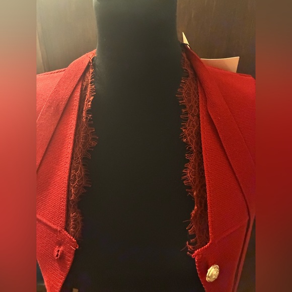 NWT Miu Miu Red Button Down Vest Lace Trim with Tie Sash Size S - Picture 5 of 14